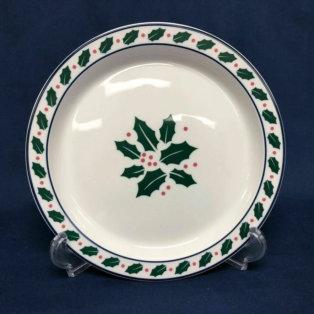 Dansk Bistro Plate White Green Blue Red Holly Berries‎ 8 3/4